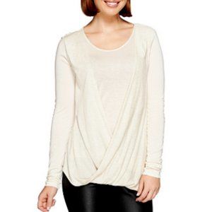 NWT H BY HALSTON SCOOP NECK TWIST FRONT LS TOP LARGE